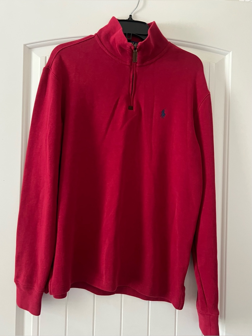 Polo Ralph Lauren Mens Cotton Red Mock Neck Quarter Zip Pullover Sweater Medium - Picture 2 of 8